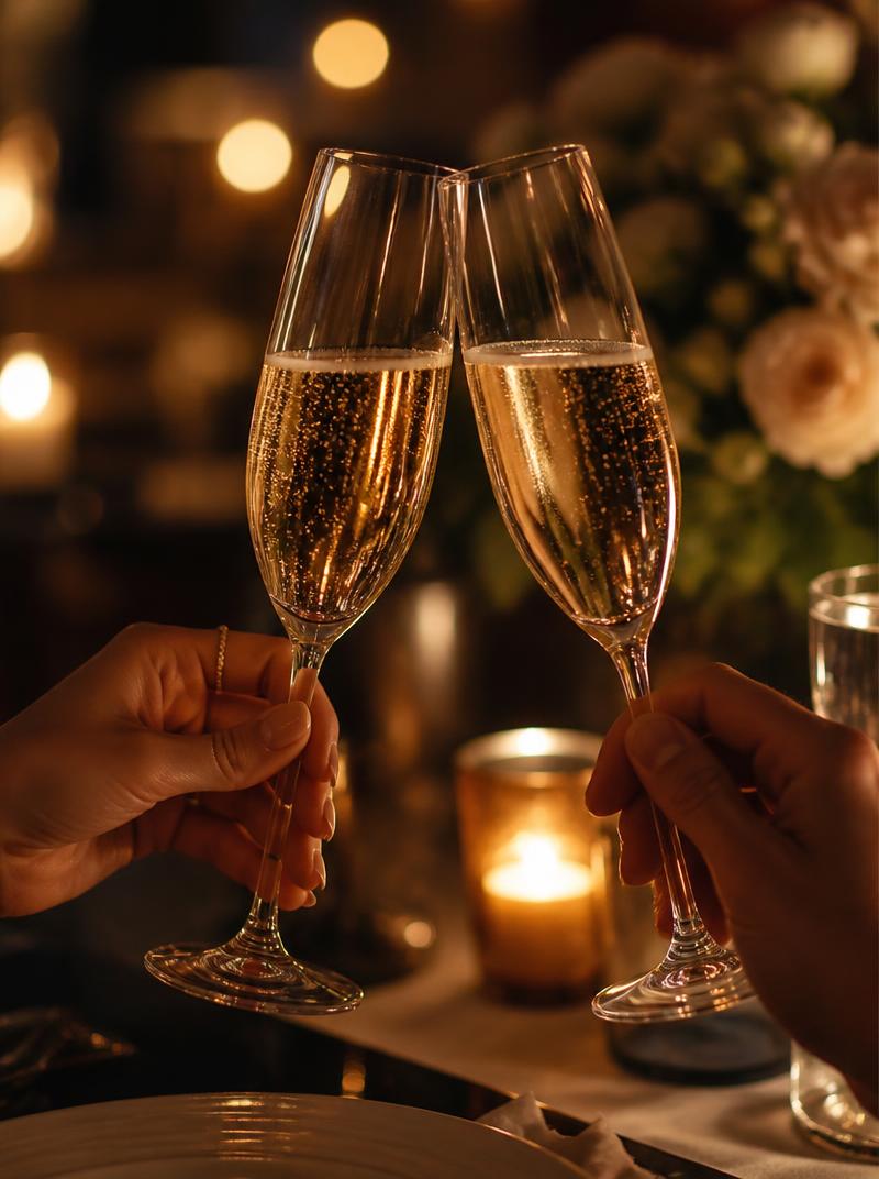 Taças de champanhe brindando em celebração íntima